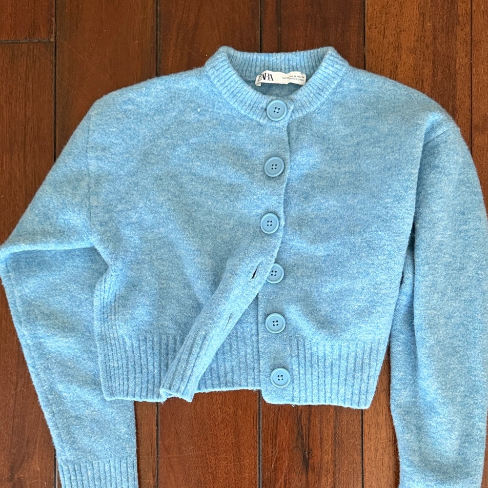 Zara Light Blue Cropped Button Cardigan